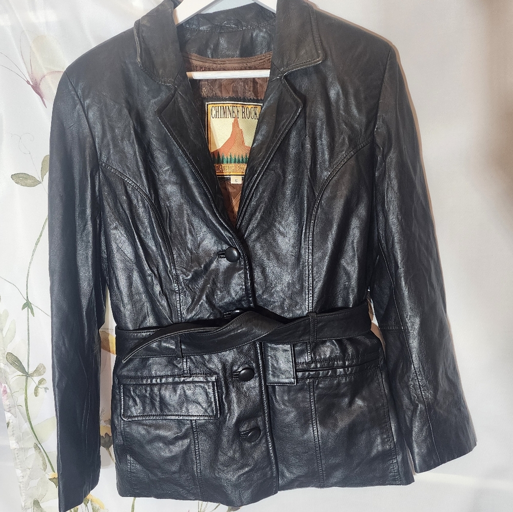 Vintage blazer Black leather Jacket sz S